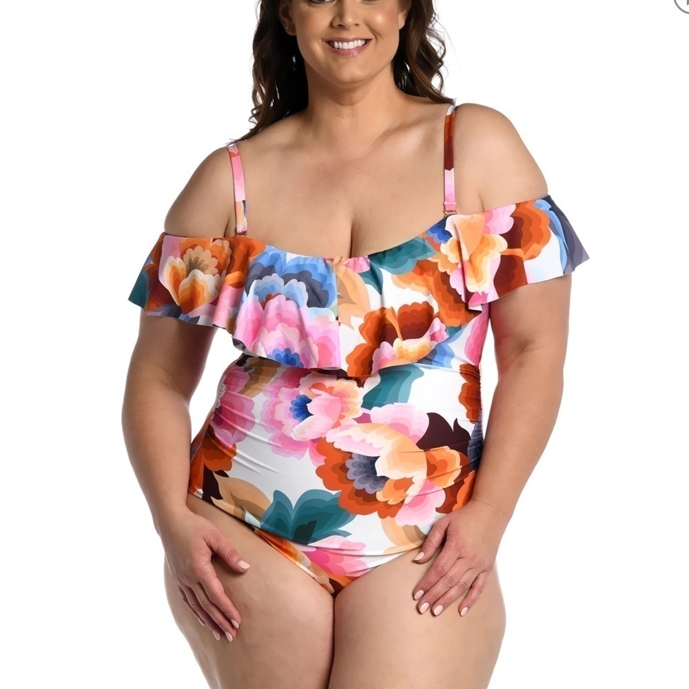 La Blanca Floral Rhythm Ruffle One Piece Swimsuit Size 20W